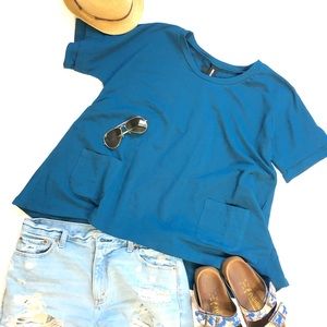 Blue Pullover Shirt - pockets and short sleeves